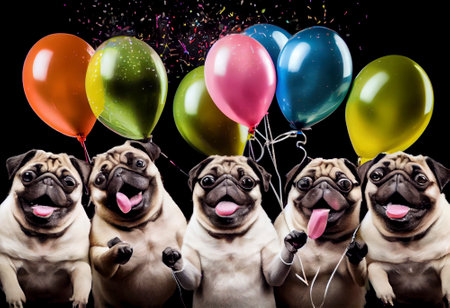 Collage of dogs wearing party hat at party, Generative AIの素材