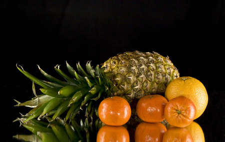 Fruit Array reflections in mirrorの写真素材