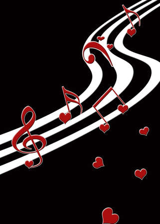 Music notes dotted with little red heartsの写真素材