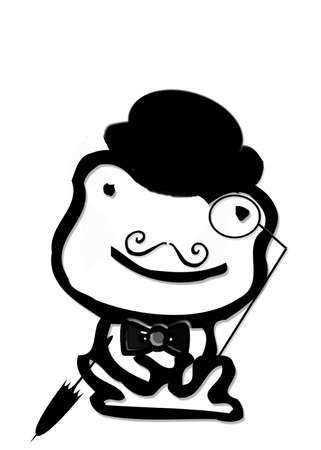 Cartoon character with british hat and eye pieceの写真素材