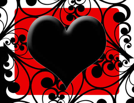 Print of black heart on spirals and delicate swirl designsの写真素材