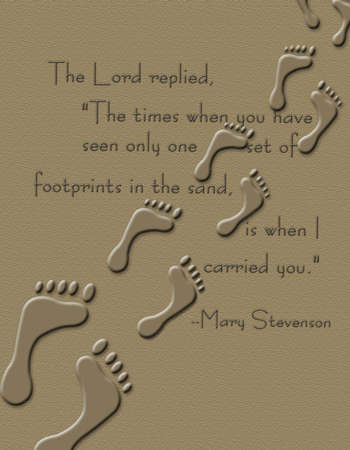 Footprints in the Sand print with partial poem from Mary Stevenonの写真素材