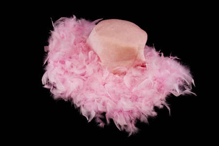A lady's wide brim pink feathered hatの写真素材