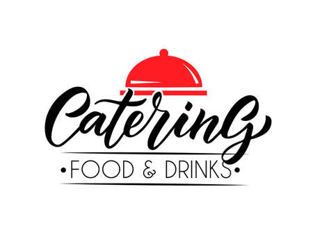 Vector template of catering, bar, cafe, bistro restaurant logo. Hand sketched logotype lettering typography. Catering outdoor events and restaurant service logo isolated on background.のイラスト素材