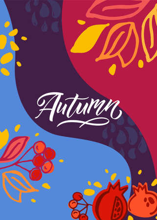 Autumn vector illustration with lettering typography of autumn. Autumn icon, badge, poster, banner with signature. Autumn template for postcard, invitation, cardのイラスト素材