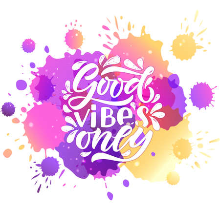 Hand sketched good vibes only lettering typography. Handwritten inspirational quote good vibes only. Hand drawn motivational quote. Hello beautiful lettering sign. Hand drawn motivational text.のイラスト素材