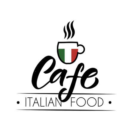 Vector template of italian catering, bar, cafe, bistro restaurant logo. Hand sketched italian logotype lettering typography. Catering outdoor events and restaurant service isolated on background. Vector illustrationのイラスト素材
