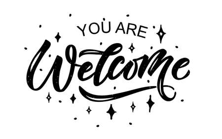Welcome handwritten poster on background. Hand sketched Welcome lettering typography. Welcome lettering sign. Hand drawn motivational text. Logotype, badge, icon, , banner or tag. Vector illustration. Vector illustration.のイラスト素材