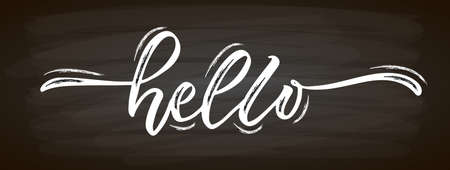 Hand sketched hello lettering typography. Handwritten inspirational quote hello. Hand drawn motivational quote. Hello lettering sign. Hand drawn motivational text. Hello logotype, badge, poster, logo, banner, tag. Vector illustration . Vector illustration.のイラスト素材
