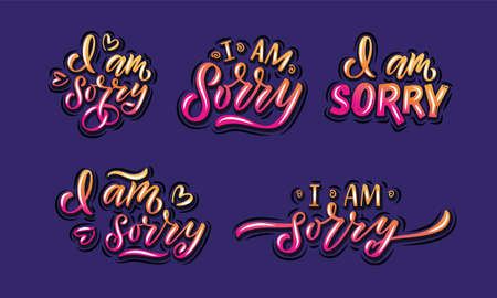 Hand sketched i am sorry lettering typography templates. Handwritten inspirational quote i am sorry. Hand drawn motivational quote. Good luck lettering sign. Hand drawn motivational text. Good luck logotype, badge, poster, , banner, tag. Vector illustration . Vector illustration.のイラスト素材
