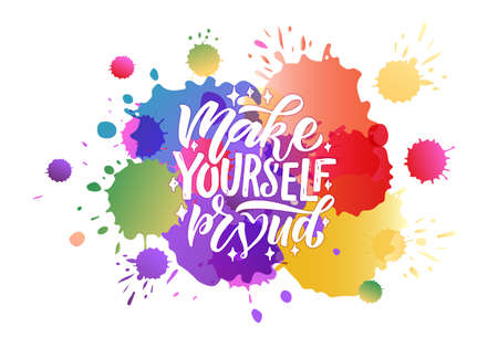 Hand sketched make yourself proud lettering typography. Handwritten inspirational quote make yourself proud. Hand drawn motivational quote. Thank you lettering sign. Hand drawn motivational text. Thank you logotype, badge, poster, , banner, tag. Vector illustration . Vector illustrationのイラスト素材