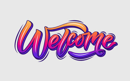Welcome handwritten gradient poster on background. Hand sketched Welcome lettering typography. Welcome lettering sign. Hand drawn motivational text.  Vector illustration.のイラスト素材