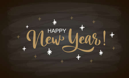 Hand sketched Happy New Year card, badge, icon typography. Lettering Happy New Year for Christmas, New Year greeting card, invitation template, banner, poster.のイラスト素材