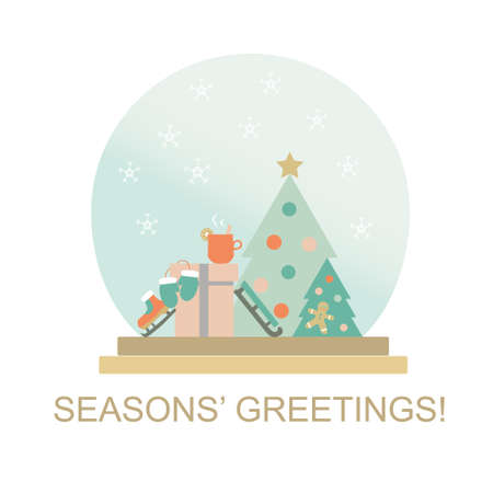 Winter time flat illustration. Christmas flat drawing. Modern style New Year illustration. Hand sketched poster, banner, postcard, card template, T-shirt, shirt. Vector EPS 10. Seasons Greetingsのイラスト素材