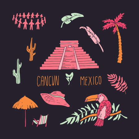 Modern style Cancun city illustration. Cancun cartoon doodle illustration. Cancun doodle drawing.のイラスト素材
