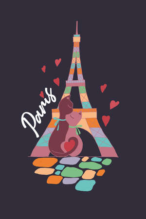 Paris city cartoon illustration. Paris holiday travel doodle drawing. Modern cartoon Paris illustration. Hand sketched poster, banner, postcard, card template for travel company, T-shirt, shirt. Vector EPS 10.のイラスト素材