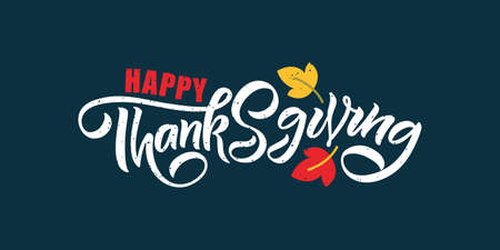 Hand drawn Thanksgiving typography poster. Celebration quote Happy Thanksgiving on textured background for postcard, Thanksgiving icon  or badge. Thanksgiving vector vintage style calligraphyのイラスト素材