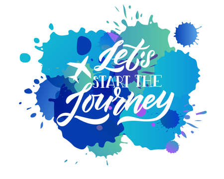 Hand sketched inspirational quote Lets Start the Journey. Hand drawn motivational quote postcard, card, flyer, banner template.のイラスト素材