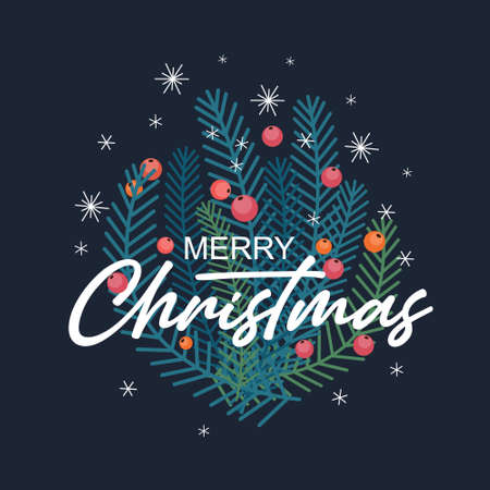Hand sketched Merry Christmas card, badge, icon typography. Lettering Happy Holidays for Christmas, New Year greeting card, invitation template, banner, poster.のイラスト素材