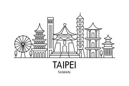 Taipei lineart drawing. Taipei line illustration. Modern style Taipei city illustration. Hand sketched poster, banner, postcard, card for travel company, T-shirt, shirt. vector illustrationのイラスト素材