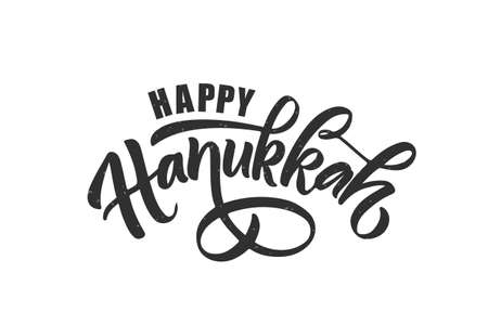 Vector illustration of lettering typography for Hanukkah Jewish holiday. Icon, badge, poster, banner signature Happy Hanukkah. Template for hanukkah postcard, invitation, card. Vector illustrationのイラスト素材