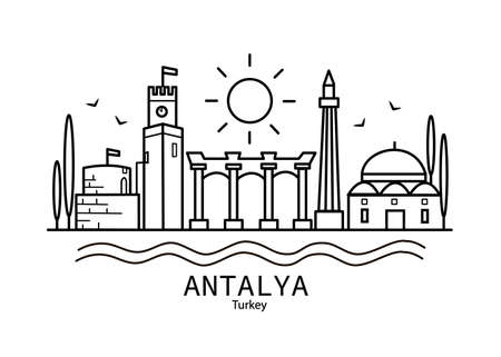 Antalya flat illustration. Antalya line drawing. Modern style Antalya city illustration. Hand sketched poster, banner, postcard, card template for travel company, T-shirt, shirt. Vector EPS 10のイラスト素材