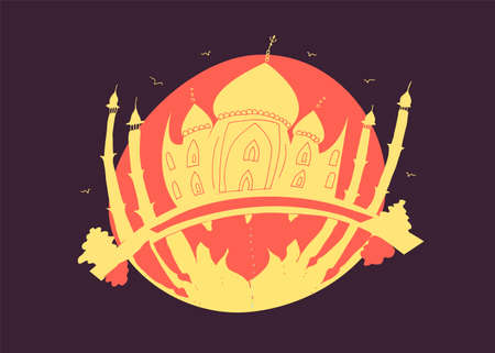 Agra cartoon illustration. Agra, India doodle drawing. Modern style Agra city illustration. Hand sketched poster, banner, postcard, card template for travel company, T-shirt, shirt. Vector EPS 10のイラスト素材