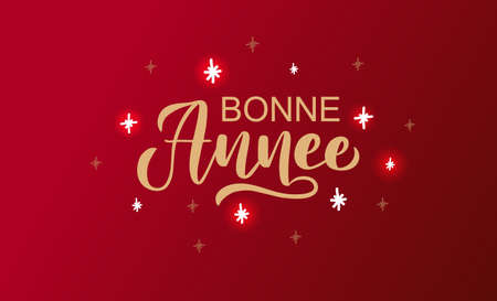 Hand sketched Bonne Annee card, badge, icon typography. Lettering Bonne Annee for Christmas, New Year greeting card, invitation template, banner, poster.のイラスト素材
