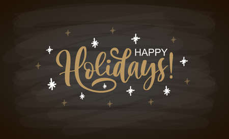 Hand sketched Happy Holidays card, badge, icon typography. Lettering Merry Christmas for Christmas, New Year greeting card, invitation template, banner, poster.のイラスト素材