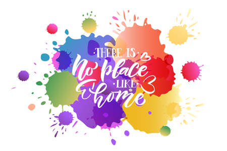 Hand drawn typography poster There is no place like home. Home quote on textured background for postcard, card, banner, poster. Sweet home inspirational vector typography. Vector illustration EPS 10のイラスト素材
