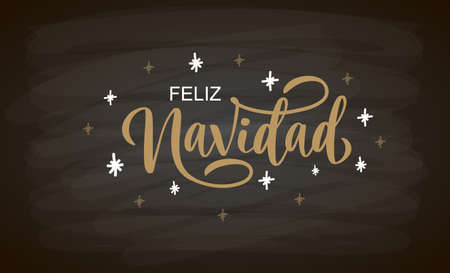 Hand sketched Feliz Navidad card, badge, icon typography. Lettering Feliz Navidad for Christmas, New Year greeting card, invitation template, banner, poster. Vector EPS10のイラスト素材
