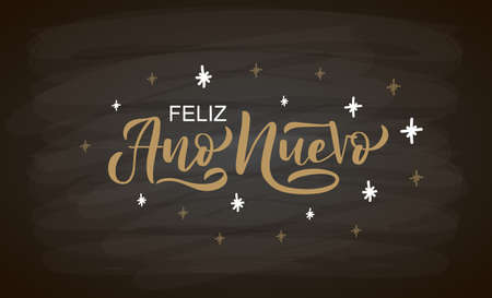 Hand sketched Feliz Ano Nuevo card, badge, icon typography. Lettering Feliz Ano Nuevo for Christmas, New Year greeting card, invitation template, banner, poster. Vector EPS10のイラスト素材