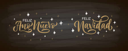 Hand sketched Feliz Navidad card, badge, icon typography. Lettering Feliz Navidad for Christmas, New Year greeting card, invitation template, banner, poster. Vector EPS10のイラスト素材
