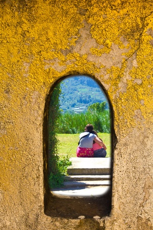 Mon and dauther lover hug with the nature view の写真素材
