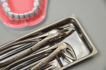 Professinal dental instruments: surgery dental set closeup.の写真素材