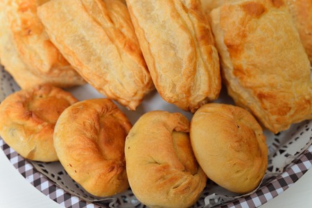 Background of different kind fresh baked bread , close-up.
