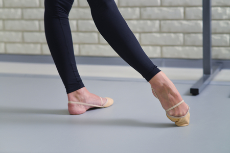 Detail of ballet dancers feet, close up of pointe shoesの写真素材