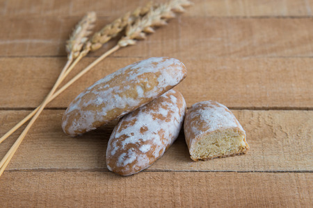 Traditional Russian gingerbread on wooden backgroundの写真素材