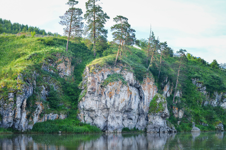 beautiful rocky shore of the Ural riverの写真素材