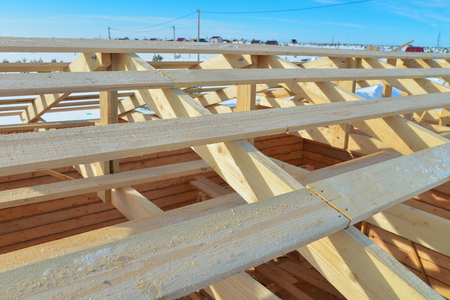 Details of construction wooden roof, roofing timber structure system.の写真素材