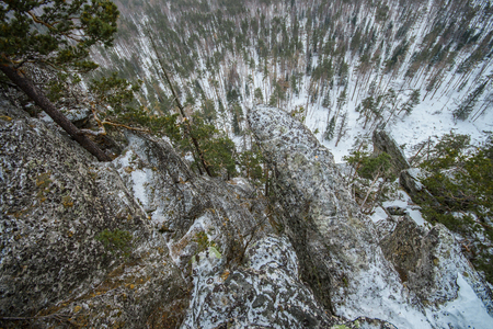Snowy rocks and cliffs, Russia, Uralの写真素材