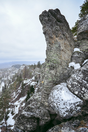 Winter mountain landscape. Snowy rock at Russia, Ural.の写真素材