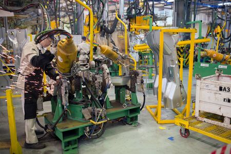 Izhevsk, Russia - December 15 2018: Assembly line production of new LADA car at Automobile Factory AVTOVAZ on December 15, 2018 in Izhevsk.のeditorial素材