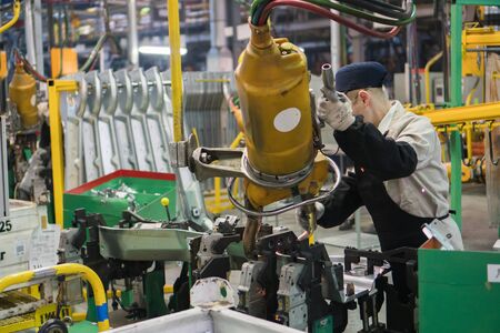 Izhevsk, Russia - December 15 2018: Assembly line production of new LADA car at Automobile Factory AVTOVAZ on December 15, 2018 in Izhevsk.のeditorial素材