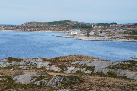 Rocky coast and Atlantic ocean, Beautiful landscape near Atlantic road in Norway in bright spring day.の写真素材
