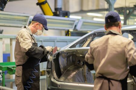 Izhevsk, Russia - December 14 2019: Assembly line production of new LADA Vesta car at Automobile Factory AVTOVAZ on December 14, 2019 in Izhevskのeditorial素材
