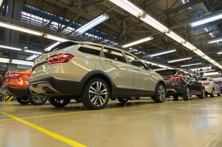 Izhevsk, Russia - December 14 2019: New LADA Vesta car at Automobile Factory AVTOVAZ ready for distribution on December 14, 2019 in Izhevskのeditorial素材