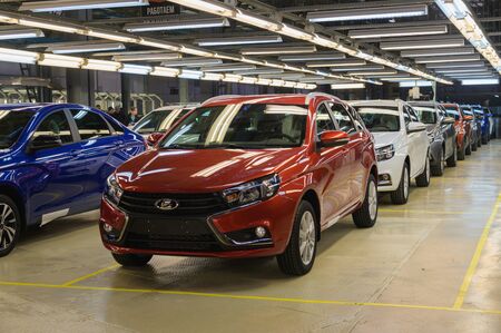 Izhevsk, Russia - December 14 2019: New LADA Vesta car at Automobile Factory AVTOVAZ ready for distribution on December 14, 2019 in Izhevskのeditorial素材