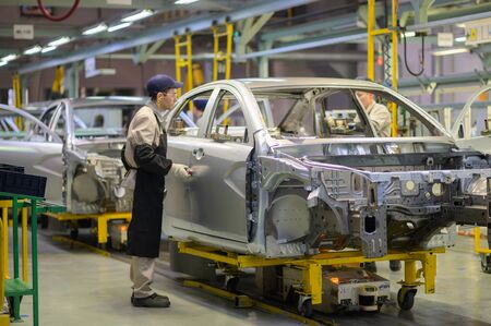 Izhevsk, Russia - December 14 2019: Assembly line production of new LADA Vesta car at Automobile Factory AVTOVAZ on December 14, 2019 in Izhevskのeditorial素材