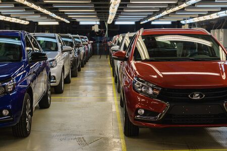 Izhevsk, Russia - December 14 2019: New LADA Vesta car at Automobile Factory AVTOVAZ ready for distribution on December 14, 2019 in Izhevskのeditorial素材